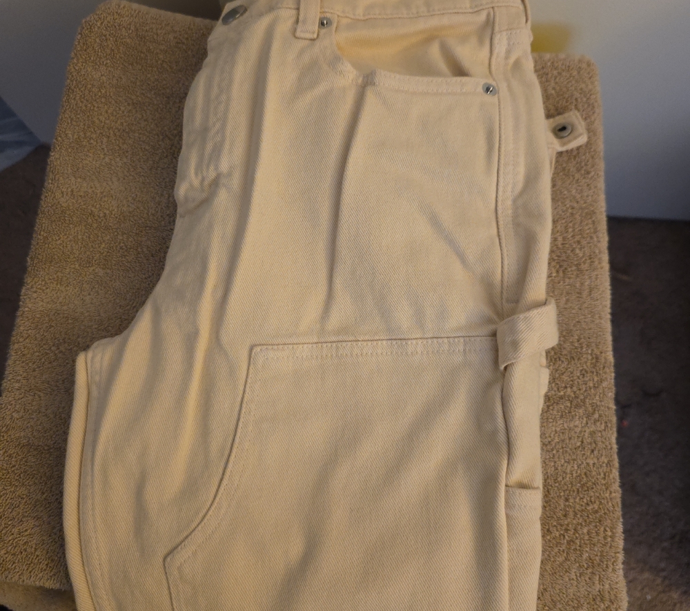 Fashion Nova Men's Cream Cargo Carpenter Pants